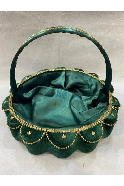 BİRCAN KINA Henna Basket 2 Pieces Green Gold Pearled Sectional Henna Tray Promise Engagement Henna Wedding Circumcision