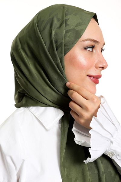 m moon scarf High Quality Khaki Silky Jacquard Shawl - Italian Stitching Houndstooth Pattern