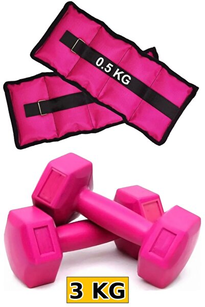 Jet دمبل عالي الجودة 3 كجم ووزن قدم اليد 0.5 كجم - مجموعة وزن كيس الرمل الوردي