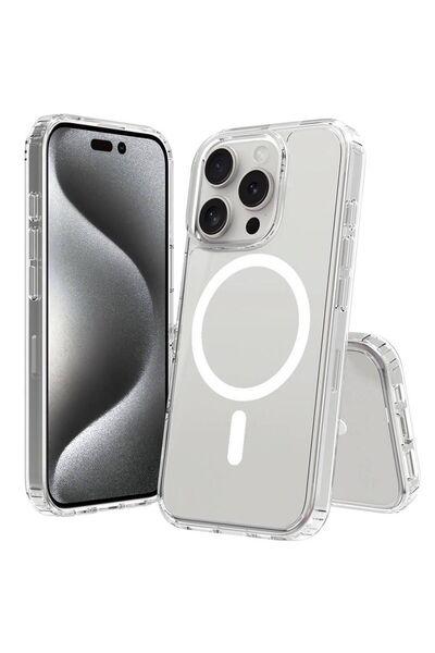 UnDePlus Apple iPhone 16 Pro Max Kılıf Sert PC Magsafe Şeffaf Kapak Embos