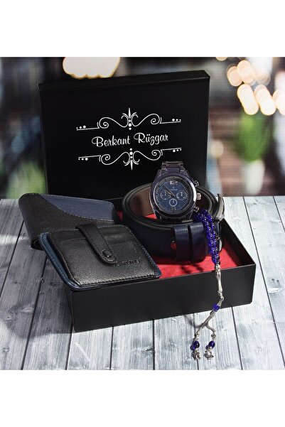 EJOYA Kişiye Özel Cüzdan Kartlık Kemer Tesbih Ve Saat Erkek Hediye Seti DL 85329