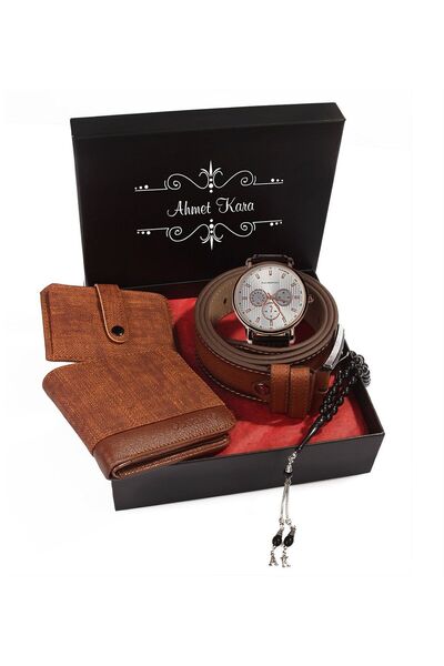 EJOYA Kişiye Özel Cüzdan Kartlık Kemer Tesbih Ve Saat Erkek Hediye Seti DK 85331