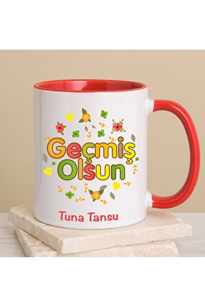 EJOYA Kişiye Özel Çiçek Temalı Geçmiş Olsun Kupa Bardak 80256