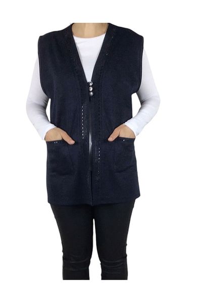 ECE GİYİM Women's Stone Front Short Ecrin Fabric Seasonal Vest