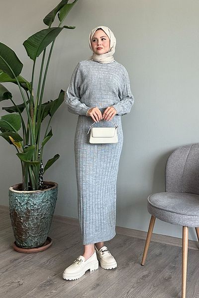 InStyle Σετ κοντό πουλόβερ με γκρι πλεκτά ρούχα