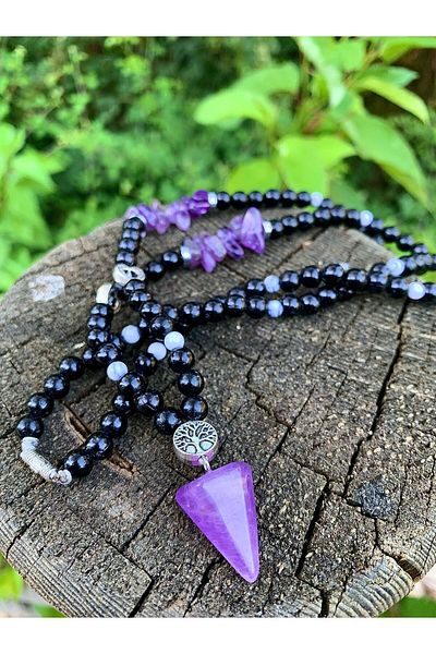 magıcgrange Amethyst Natural Stone Necklace - Special Design, Love Balance, Fish Bucket and Sagittarius Gift