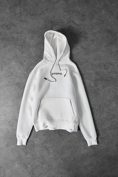 Slatra Men's White Vtopia Embroidered Hooded Oversize Sweatshirt