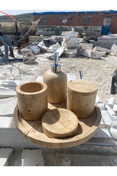 UNSOYDEKORATİF Traverten 5li Mermer Banyo Seti