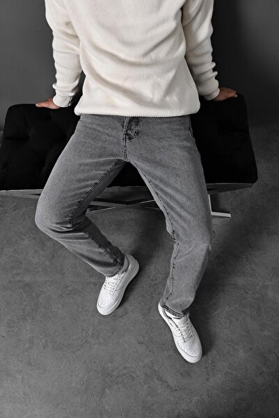 Slatra Men's Gray Stoned Cotton Boyfriend Patterned Jeans