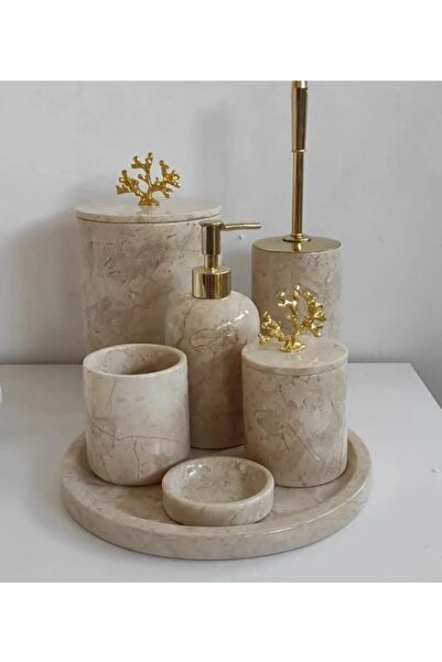 ŞİMMER STONE 7'li Bej Mermer Banyo Seti
