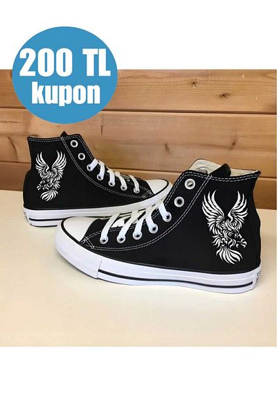 Lideral Unisex Black and White Eagle Printed Comfortable Convers Sneaker