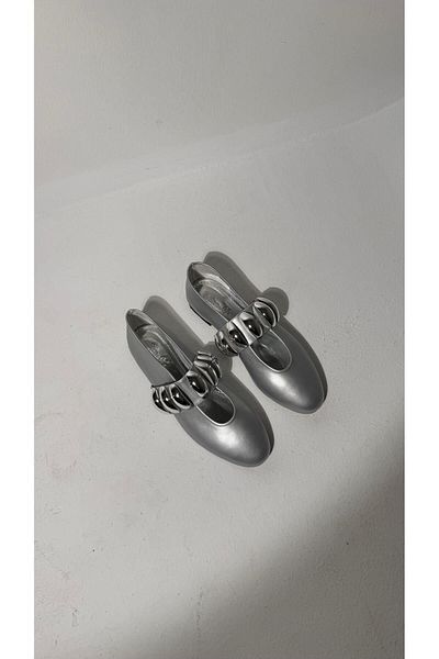 Eataly Shoes Balerini Gia Silver Color cu cataramă argintie