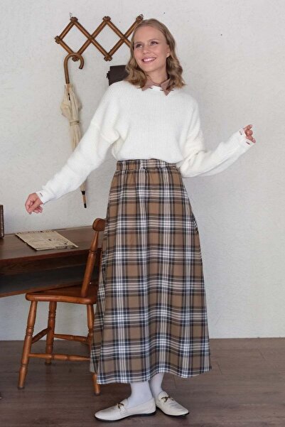 Ceylan Otantik Καραμέλα καρό φούστα με φαρδύ κάτω μέρος