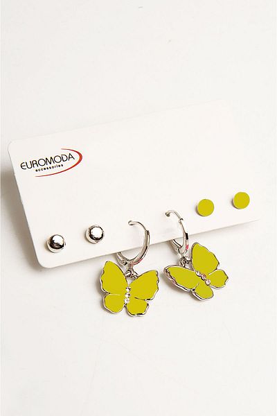 EUROMODA Colorful Butterfly Design Set of 3 Earrings