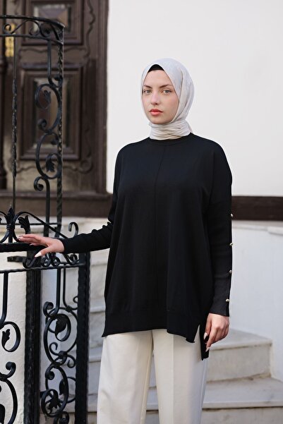 LOCCO Black Tunic - Button Detailed Sleeves
