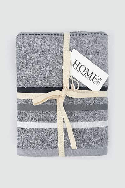 HOME 1961 Γκρι ριγέ Σετ πετσετών 2 τεμαχίων υψηλής απορρόφησης νερού - 100% βαμβάκι 50x90 cm Raiz