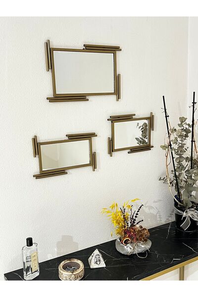 Ersan Dizayn Gold Metal Çerçeve Ayna Seti