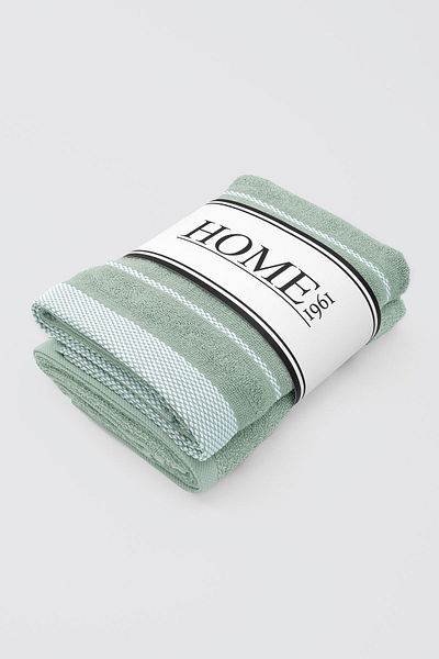 HOME 1961 Hayden - Σετ 2 100% βαμβακερές μαλακές και απορροφητικές πετσέτες, πράσινες ριγέ και μονόχρωμες πετσέτες 50x90cm