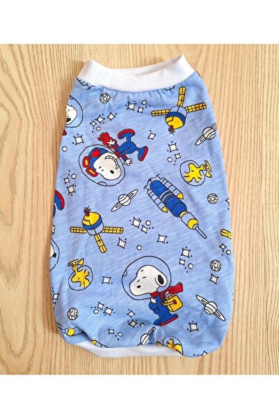 stylie Yazlık Snoopy Desenli Kolsuz Penye Kedi Köpek Giysisi, Mavi