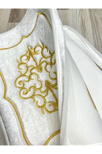 AYHANHOME Çeyizlik Kadife Gold Işlemeli Krem Bohça 40x35 Cm Nişan Gelin Damat Hurcu