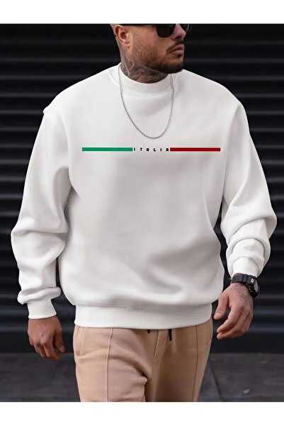 PAVRO Φούτερ Unisex ΚΟΚΚΙΝΟ ΡΙΓΕΣ ΙΤΑΛΙΑ Bask με τύπωμα r oversized iklet με γιακά από βαμβάκι