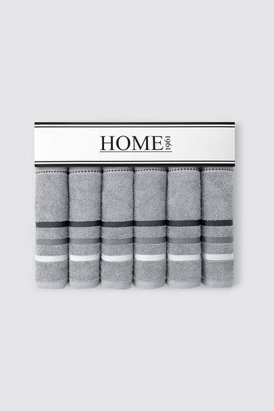 HOME 1961 100% βαμβακερό γκρι ριγέ πετσέτες προσώπου 6 τεμαχίων 50x90cm - Σετ πετσετών μαλακό & υψηλής απορρόφησης νερού - Raiz