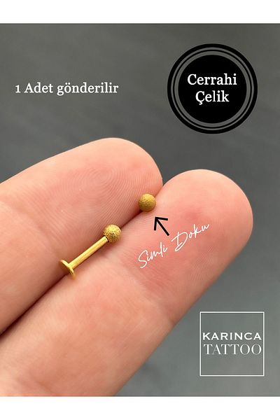 Karınca Piercing 8 mm Gold Color - Gold Glitter Tragus Piercing (Labret, Ear and Lip Cartilage) (Karinca Tattoo)
