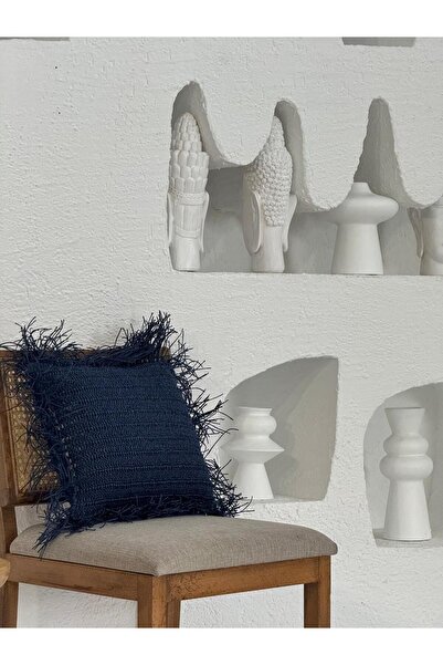 Maison Avf وسادة رمي مزخرفة بحبل ورقي باللون الأزرق الداكن مربعة (حياكة مزدوج...