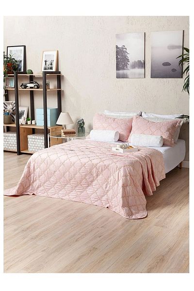 EVPANYA Embroidered Pink King Size Bedspread and Pillowcase