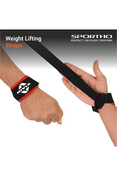Nivia Weight Lifting Wrist Support (Black/Red, Free Size - Adjustable with Velcro)