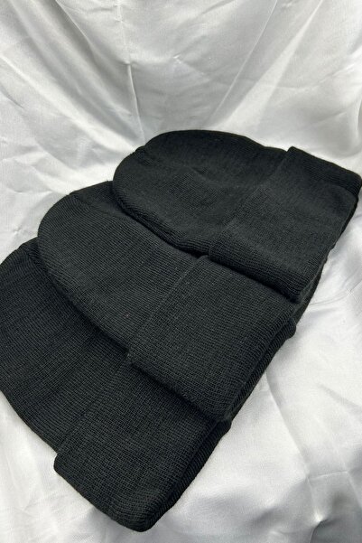KISCHE 3 Pieces Unisex Men's Women's Flexible Comfortable Use Winter Windproof 3-Piece Black Beanie