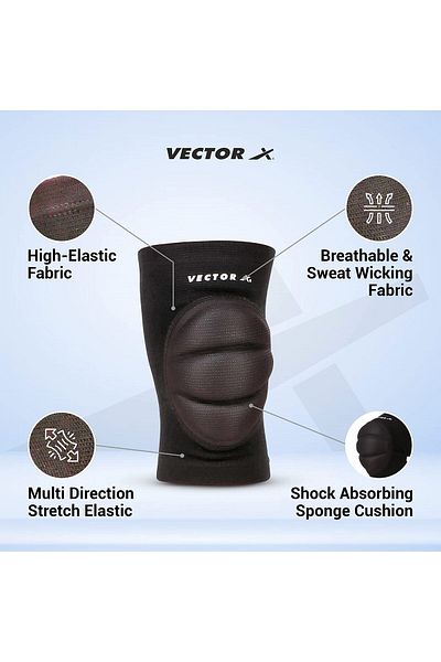Vector X Moulded Elastic Slip-in Knee Support (Black, Size - Small) | Material - Elasticized Fabric