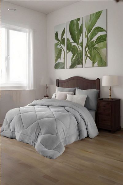LİNDOA Welsoft Gray Silicone Filled Double Quilt - 195X215, Double Sided