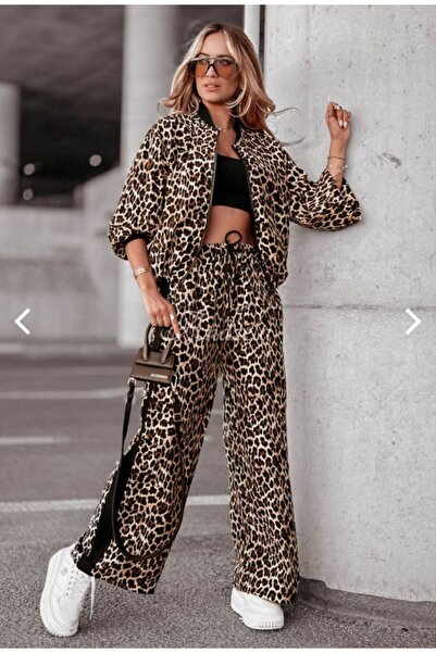 İNCİM BOUTIQUE 3 Piece Leopard Coat and Crop Pants Set