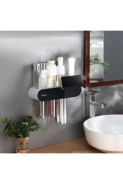 Miecoco Ecoco Yapışkanlı Manyetik 2'li Bardak tutuculu Diş Macunu Sıkacağı ve Tutacağı Banyo Düzenleyeci