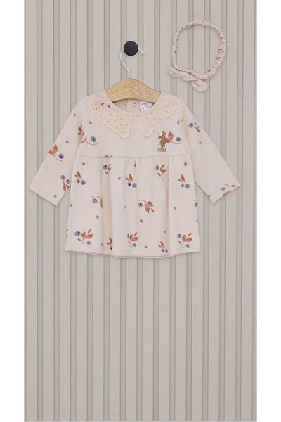 U.S. Polo Assn. Baby Girl, Licensed, Uspa, Beige, 100% Cotton Bandana Dress