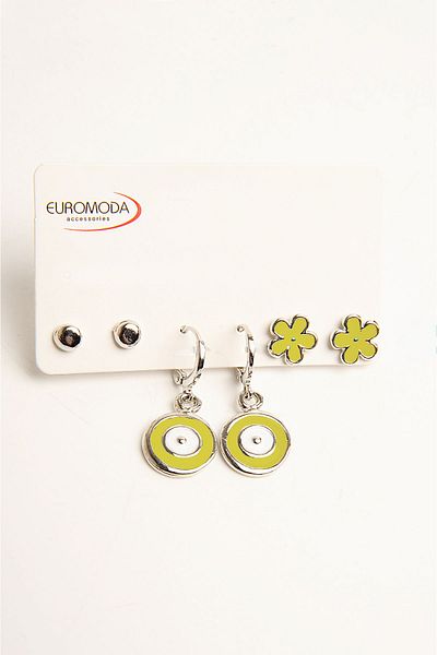 EUROMODA 3-Piece Earring Set - Evil Eye and Flower Design, Ball Earrings
