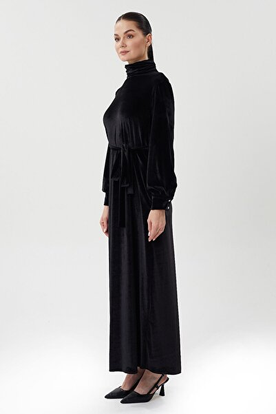 Jupe Belden Kuşaklı Kadife Elbise
