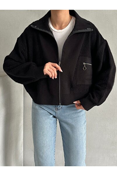 BEJNA Women's Black Knitwear Bomber Jacket