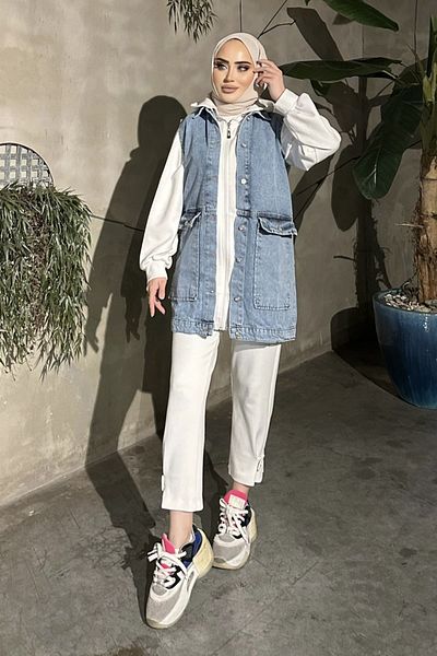ÇEÇİM Women's Large Pocket Maxi Boy Jeans Vest Zyn-58731