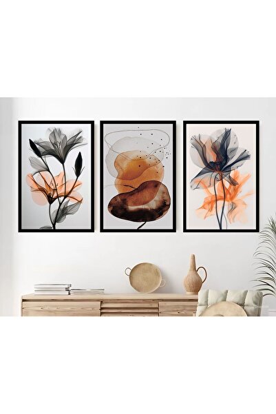icase Salon Tablo Çiçek Duman Pus Kadife Konsept Dekor Tablo set 3'lü Çerçeve...
