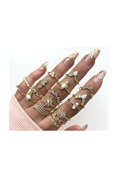 elur malta مجموعة خواتم ذهبية على الطراز البوهيمي مكونة من 17 قطعة