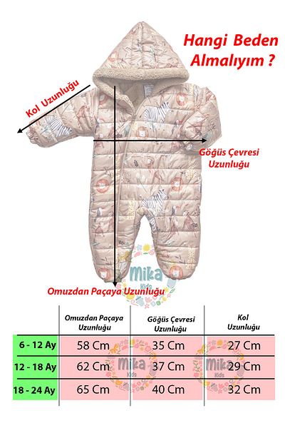 Mika Bebek & Çocuk Beige Astronaut Jumpsuit with Safari Pattern and Fur Hood for Baby Boy