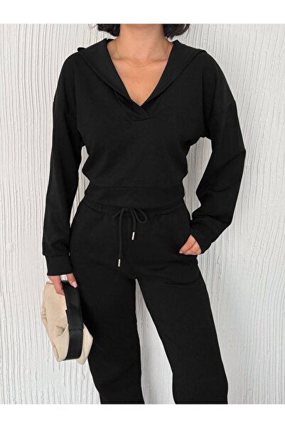 Noa Noa Hooded Modal Fabric Basic Short Sweatshirt