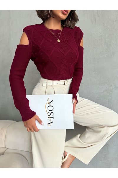 Nosia Embossed Patterned Off-The-Shoulder Sweater