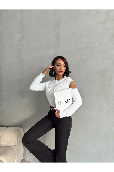 Nosia Embossed Patterned Off-The-Shoulder Sweater