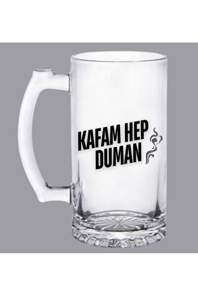 Nino Store 🍺 Kafam Hep Duman Yazılı Hediyelik Baskılı Şeffaf Cam Bira Bardağ...