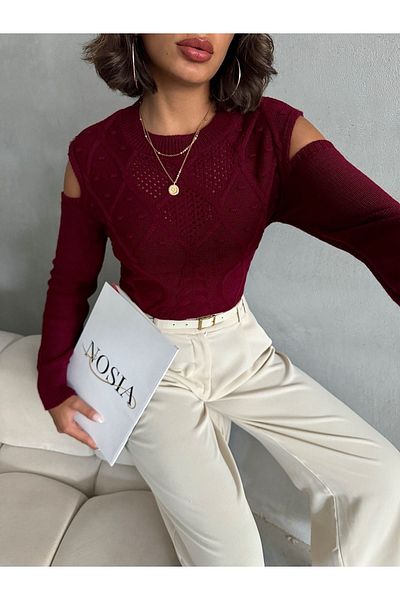 Nosia Embossed Patterned Off-The-Shoulder Sweater