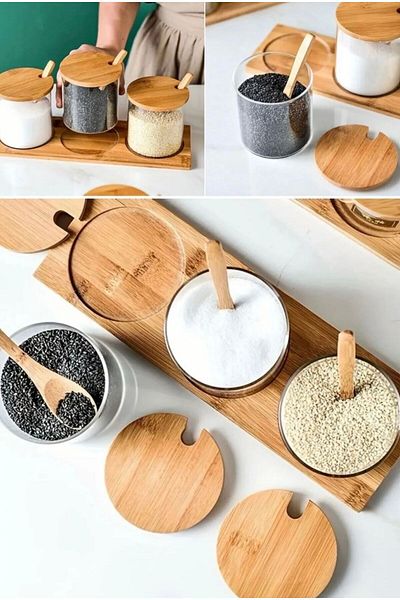 Ekincihome Mien 3-Piece Round Glass Spice Rack - Ekincı Home