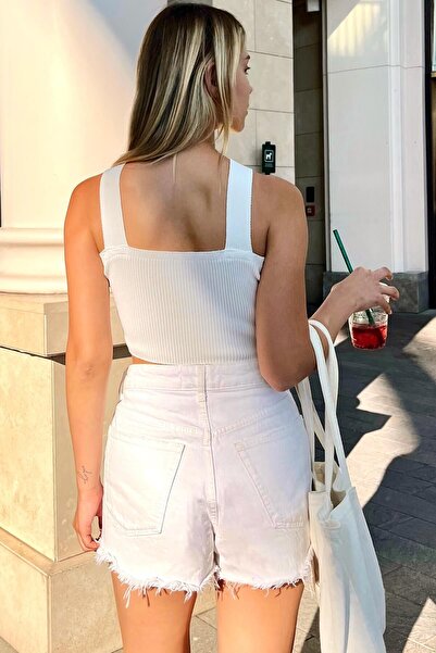 Swist Crop Top pentru femei Pena Window alb